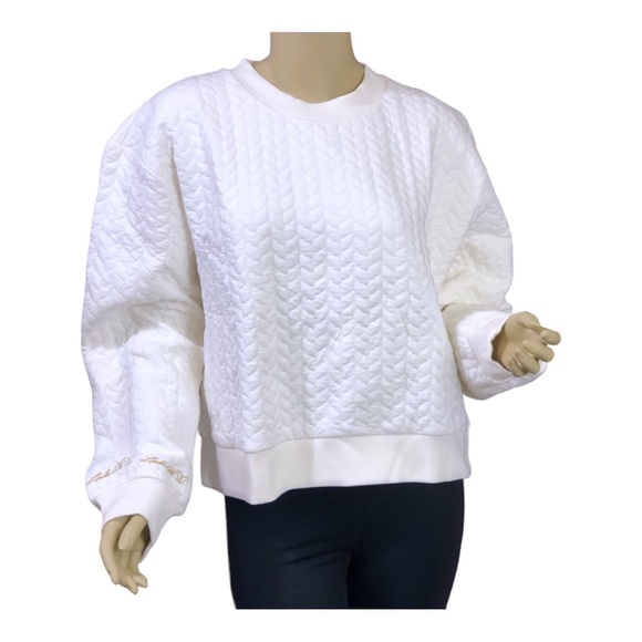 Laila Ali Cable Knit Sweatshirt Jacquard Pullover Sweater in Whisper White. NWT! - Picture 1 of 5
